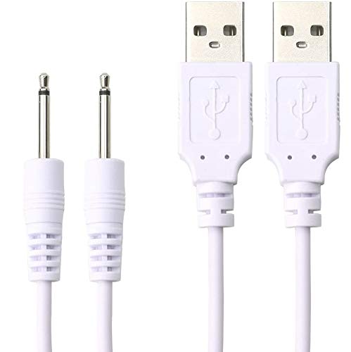 Accessonico USB DC Charging Cable 2.5mm Fast Charger Replacement Cord - 2 Pack DC Charger Pin Charger, White & White